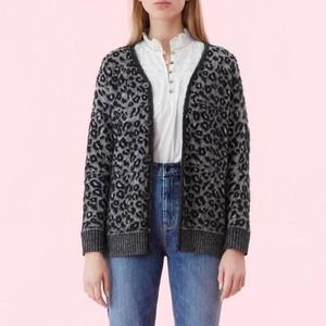 NWT La Vie Rebecca Taylor Leopard Jacquard Cardigan Size S